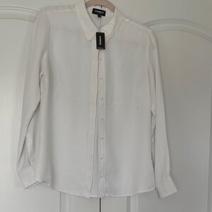 Express White Long-Sleeve Button-Down Shirt
